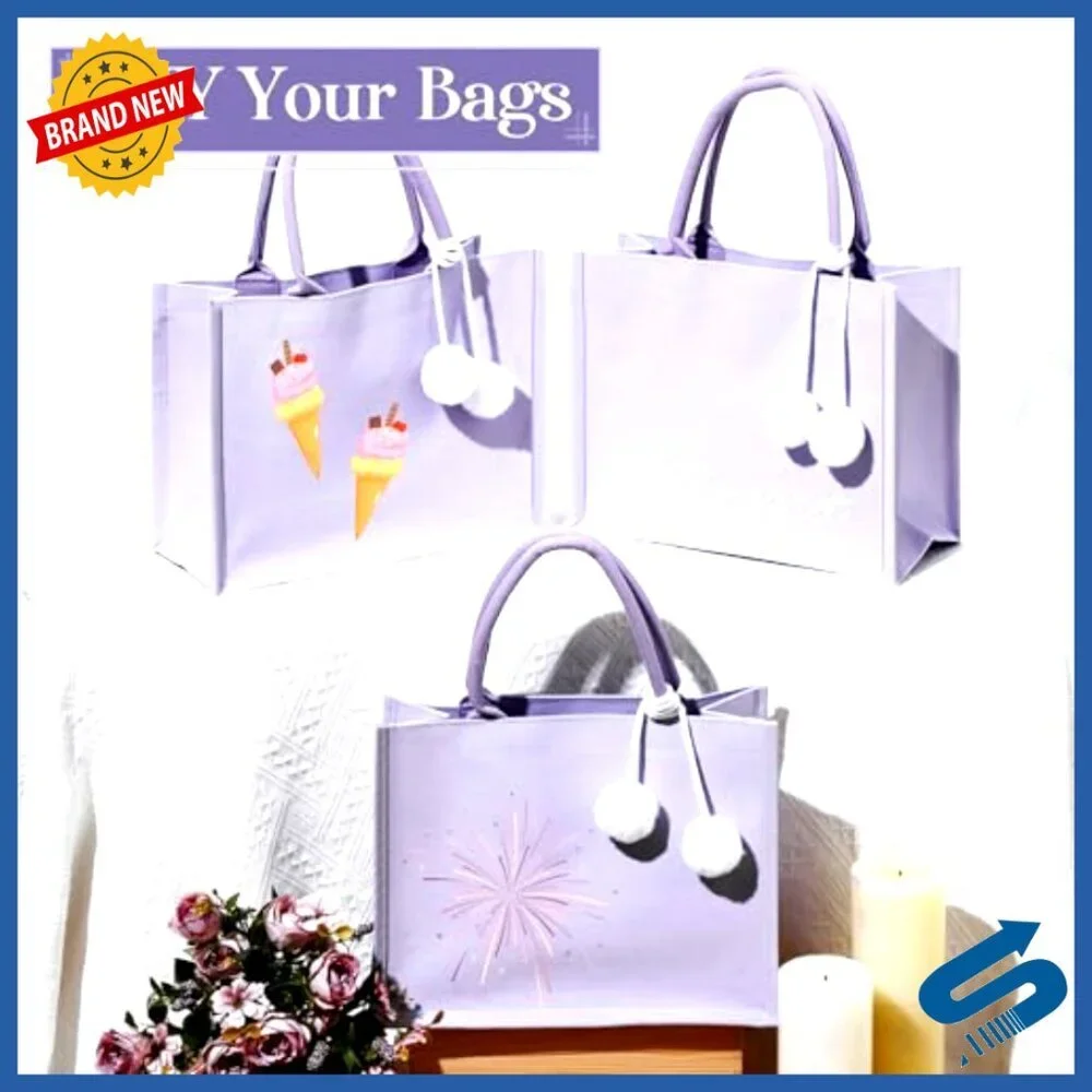 Canvas Tote Bags with Pom Poms Blank Reusable for Gifts Wedding Party